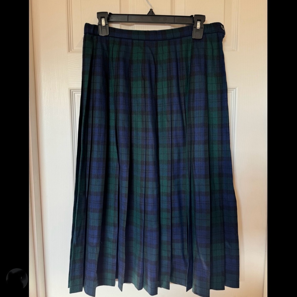 Vintage Plaid Pendleton Skirt Navy Blue and Green